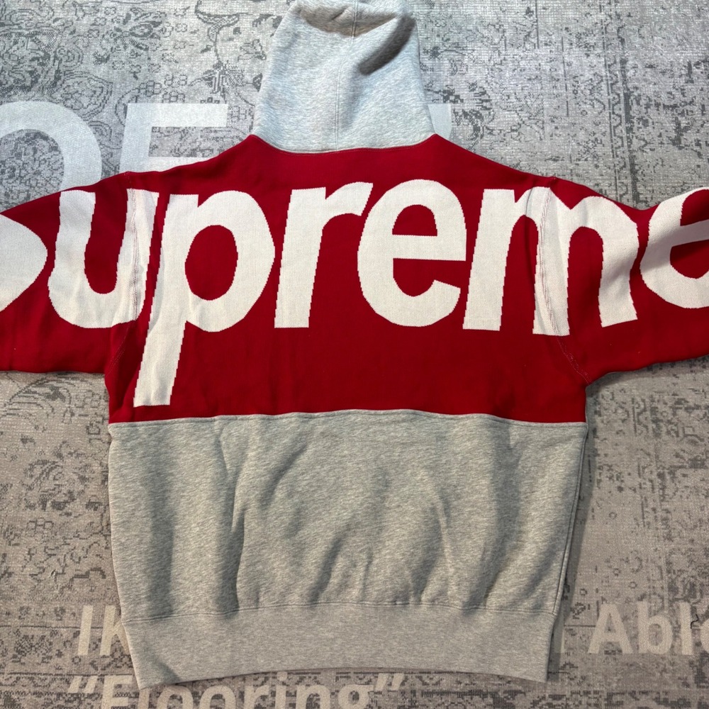 Supreme Big Logo Jacquard Hooded Sweatshirt Heather Grey FW23SW81 Mens Medium - Picture 9 of 9